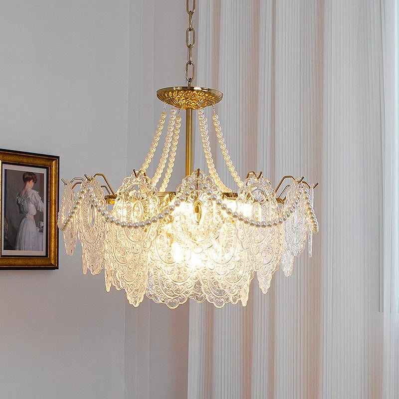 Axyaa Clear Glass French Chandelier: Elegant Ceiling Fixture for Living Room, Bedroom & Kitchen.