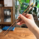 Axyaa 25cm Wooden Chopsticks Set with Brass Engraved Fortune Chinese Character