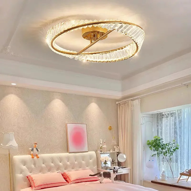 Axyaa Crystal LED Chandelier: Luxury Modern Bedroom Ceiling Lamp