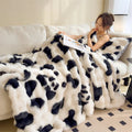 Axyaa Luxury Floral Fluffy Plush Blanket | Faux Rabbit Fur Sofa Throw Queen Size