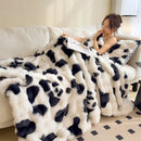 Axyaa Luxury Floral Fluffy Plush Blanket | Faux Rabbit Fur Sofa Throw Queen Size