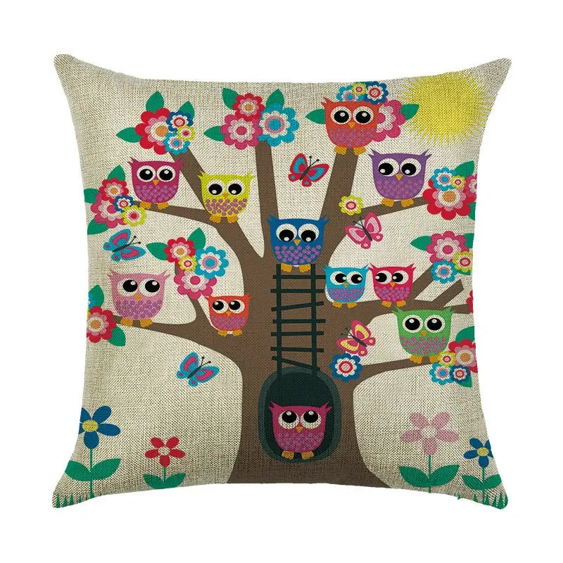 Axyaa Cartoon Pattern Linen Pillowcase - Home Sofa Decorative Cushion Cover