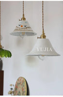 Axyaa Nordic Ceramic Pendant Lights with Brass Finish E27 Hanging Lamp