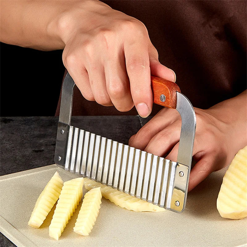 Axyaa Stainless Steel Potato Chip Wavy Cutter - Crinkle Slicer for Vegetables & Fruits