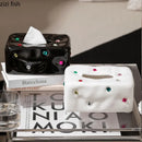 Gemstone-Set Ceramic Tissue Box & Cartoon Crystal Toilet Paper Holder by Axya for Desktop Organization