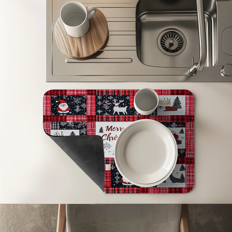 Axyaa Christmas Snow Coffee Cup Drying Mat Non-slip Absorbent Kitchen Counter Drain Mat