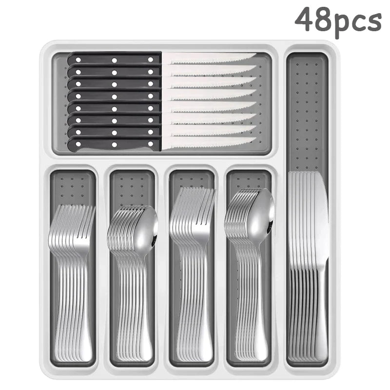 Axyaa 48-Piece Stainless Steel Tableware Set with Storage Box