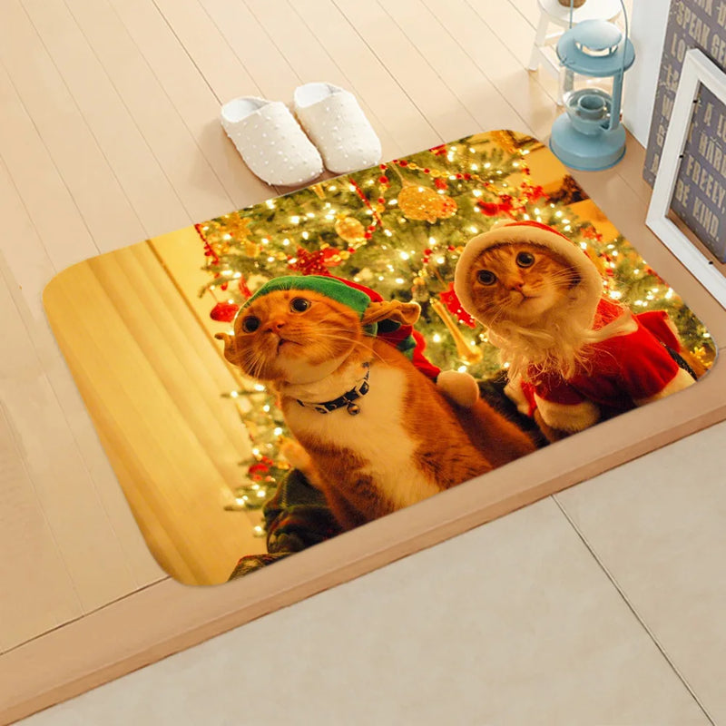 Axyaa Christmas Cat Dog Print Animal Door Mats Non-Slip Floor Home Decoration