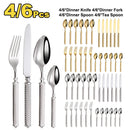 Axyaa Gold Cutlery Set Stainless Steel Mirror Sliver Fork Spoon Western Double Sided Pattern
