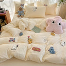 Axyaa Animal Paradise Embroidery 4-Piece Cotton Towel & Bedding Set for Home and Dorm