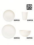 Axyaa Plastic Tableware Set for Home, Camping, Picnic - Reusable Bowl, Plate, Cup (4/16/20/24/32pcs)