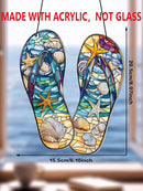Axyaa Beach Style Acrylic Flip-Flops Suncatcher with Starfish & Shell, Wall Art Decor