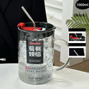 Axyaa 1000ML Glass Measuring Cup with Lid, Handle Large Milk Coffee Mug