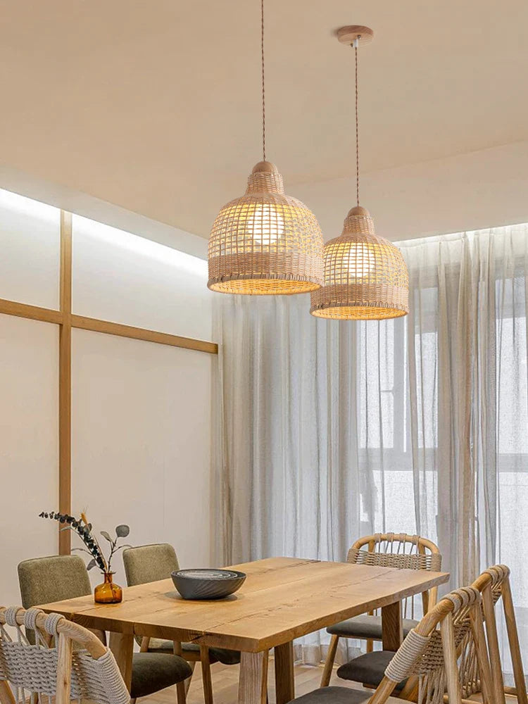 Axya Bamboo Pendant Lamps: Handmade Wabi Sabi Style for Living and Dining Spaces