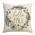 Axyaa Harvest Pumpkin Plaid Linen Blue Pillow Cover for Festive Decor