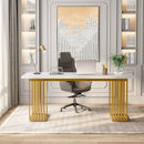 Axyaa Executive Desk with Gold Metal Legs, 70.9" Wooden Computer Workstation