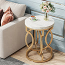 Axyaa Round End Table: Modern Design, Thick Wood Top, Unique O-Shaped Base