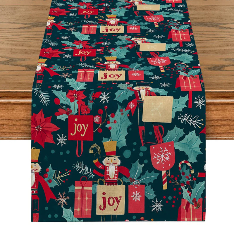 Axyaa Christmas Holly Table Runner for Kitchen Home Dining Room Decoration