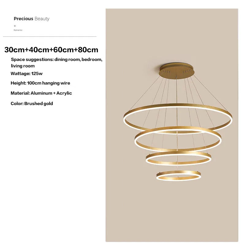 Axyaa Black LED Ring Chandelier Ceiling Light, Modern Circular Pendant for Kitchen, Living, and Dining Rooms.
