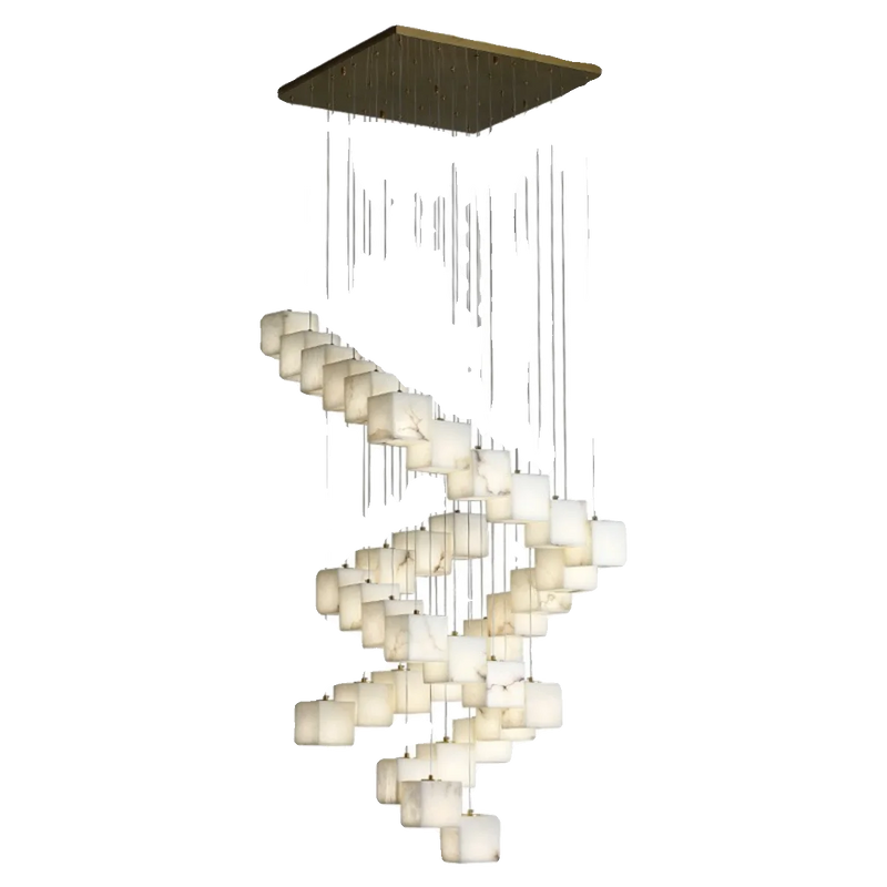 Axyaa Chinese Style Copper Jade Chandelier for Villa Stair Decoration