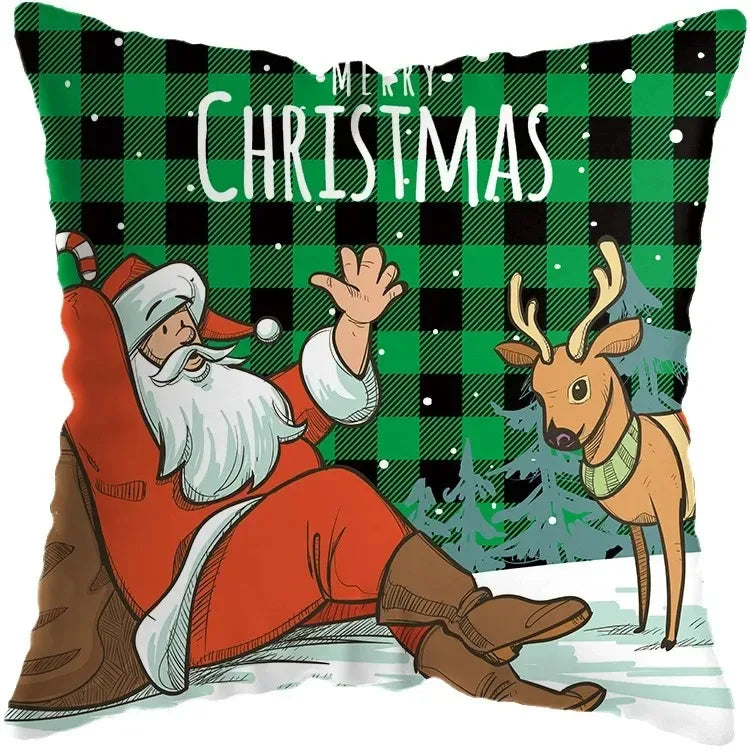 Cute Santa Claus Snowman Print Pillowcase for Axyaa Christmas Party Decor