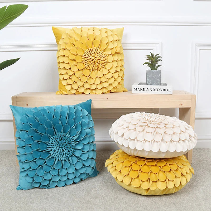 Axyaa 3D Sunflower Velvet Cushion Cover: Handmade Small Daisy Flower Throw Pillow