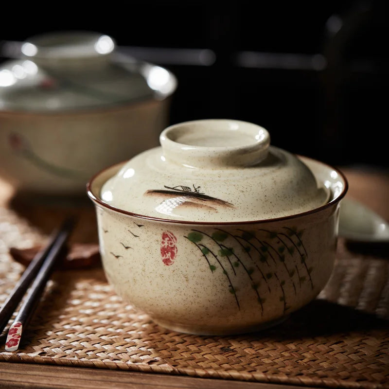 Axya 6.5" Japanese Ramen Bowl With Lid - Ceramic Noodle Soup Bowl