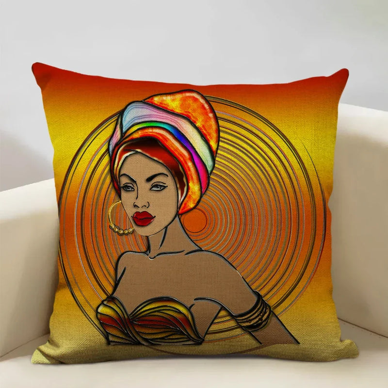 Axyaa African Lady Oil Painting Pillow Case Home Sofa Art Decoration Cover