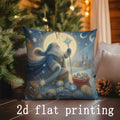 Axyaa Winter Animal Scene Pillow Cover for Sofa, Bedroom, Car - Rectangular Back Cushion