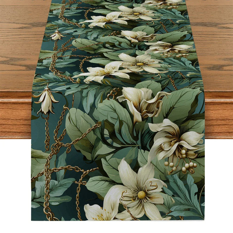 Axyaa Tropical Palm Leaf Flower Chain Table Runner