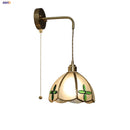 Axyaa Tiffany Glass Pull Chain Wall Sconce LED Lamp - Adjustable Bedroom Mirror Light