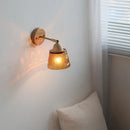 Axyaa Wood Canopy LED Wall Lights Amber Glass Sconce Nordic Modern Bedside Lamp