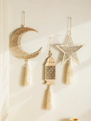 Ramadan Wooden Moon & Star Ornaments by Axyaa - Eid Decor & Ramadan Gift