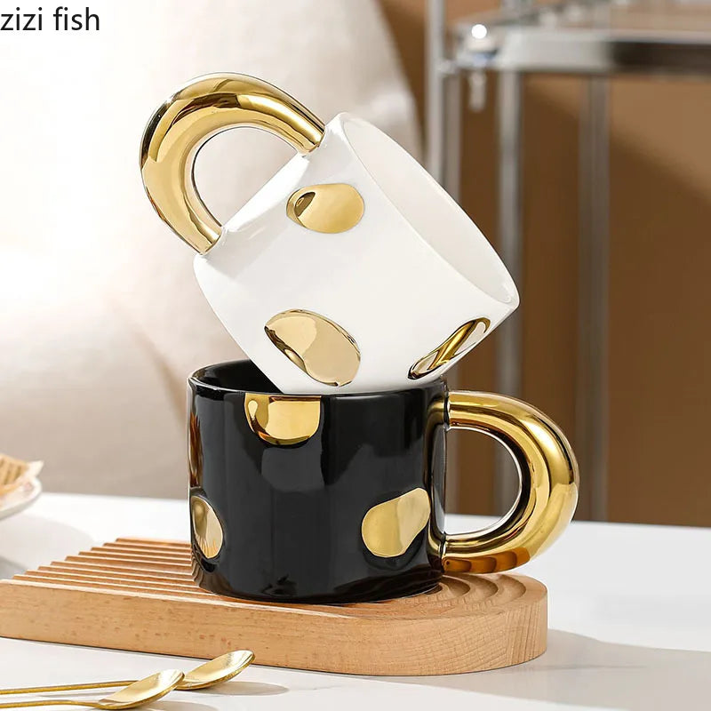 Axya Electroplated Ceramic Coffee Mug with Large Handle for Home and Office