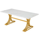 Axyaa 63-Inch Rectangular Faux Marble Dining Table, Modern White Kitchen Table for 4-6