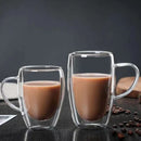 Axyaa Double Layer Glass Cup - Heat-Resistant, Round Egg Shape with Handle