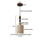 Axyaa Yellow Stone LED Pendant Lamp Retro Brass Wood Handle Hanging Light