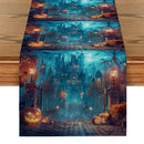 Axyaa Halloween Castle Pumpkin Head Moon Bat Street Table Runner