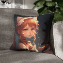 Axyaa Cute Cat Pillow Cover - Cozy Girl and Kitty Print Square Cushion Case