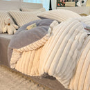 Luxury Axyaa Rabbit Fur Velvet Bedding Set, AB Side Duvet Cover, Flanne Plush Bed Sheet