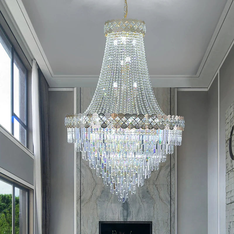 Axyaa Crystal Chandelier for Modern Luxury Living Room, Hotel Lobby, and Staircase