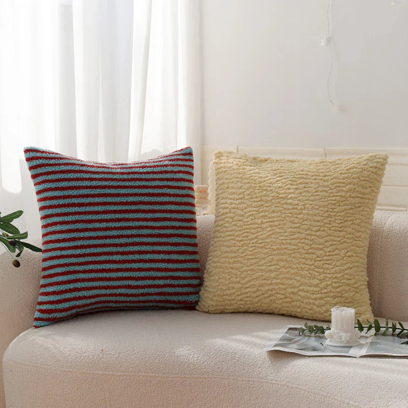 Axyaa Soft Plush Stripe Cushion Cover for Elegant Living Room Decor