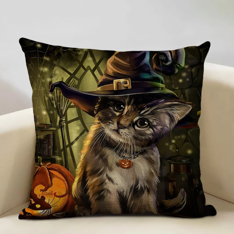 Axyaa Cat and Dog Pattern Cushion Cover 45x45cm Linen Square Pillowcase