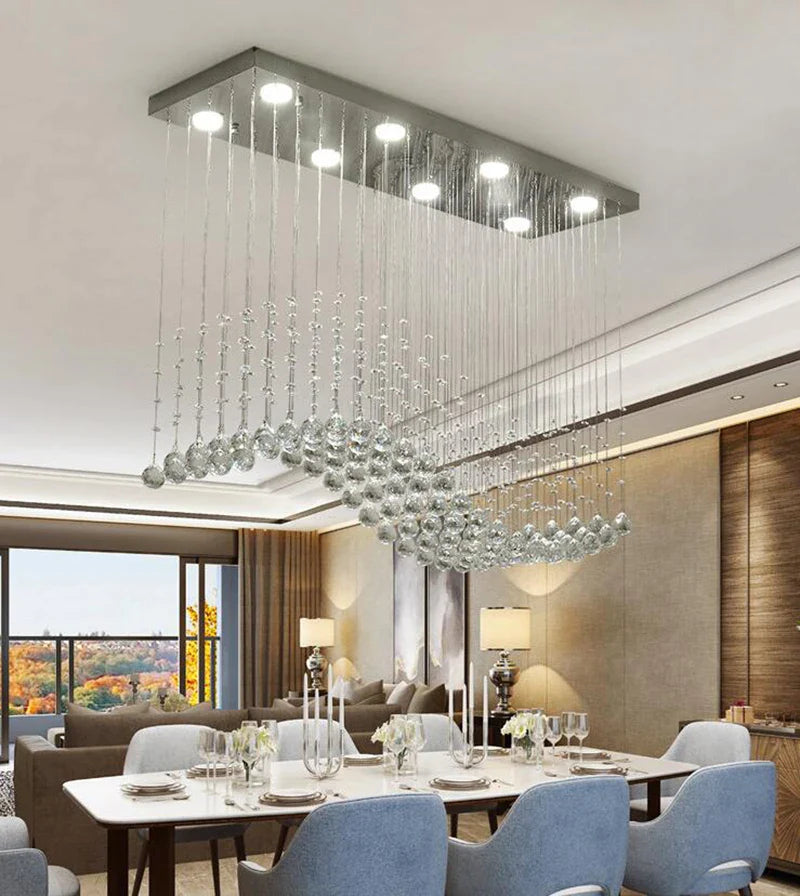 Axyaa Chrome LED Chandelier, Modern Wave Art Decor Suspension Lighting