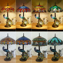 Axyaa Peacock Art Tiffany Table Lamp for Living Room Decor