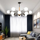 Axyaa Wooden Chandelier with White Glass Bubbles - Modern Kitchen Dining Room Lighting