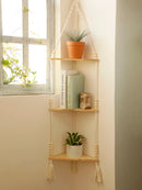 Axyaa Boho Hand-Woven Corner Storage Rack: Stylish Floating Shelf & Display Stand