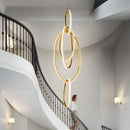 Axyaa Gold Ring LED Stairs Pendant Lights, Modern Lustre Chandeliers for Living Room, Bedroom & Villa
