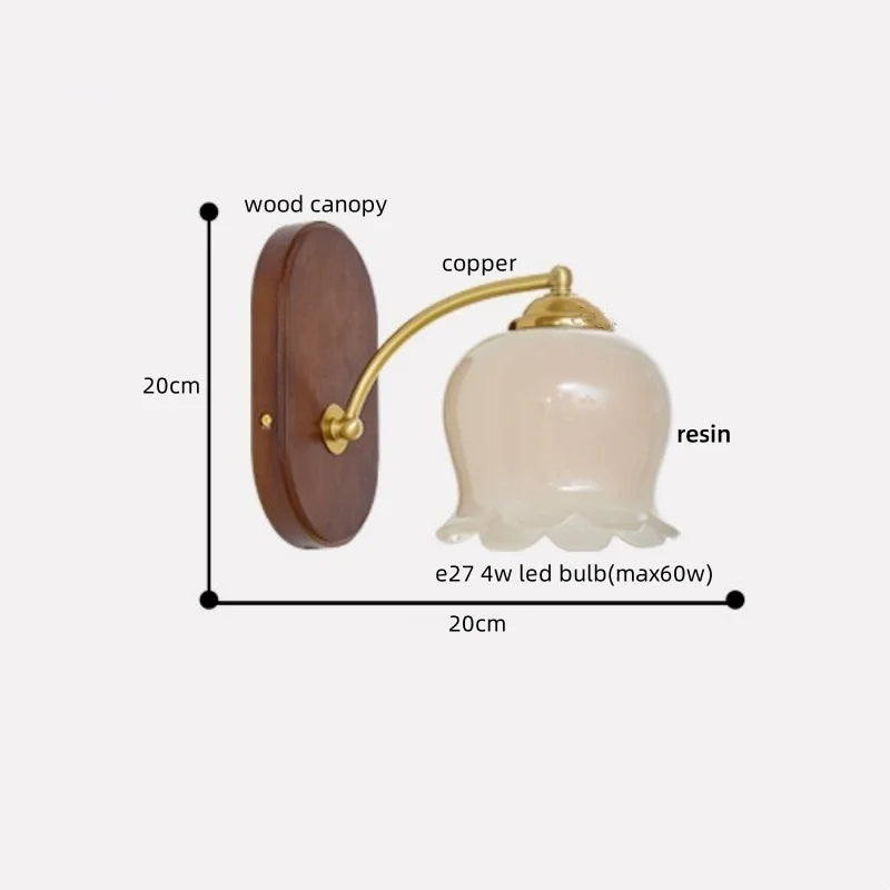 Axyaa Japanese Style LED Wall Lights Copper Wood Bedside Lamp