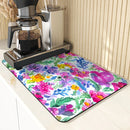 Axyaa Watercolor Plants Coffee Cup Drying Mat, Non-Slip Absorbent Kitchen Drain Mat